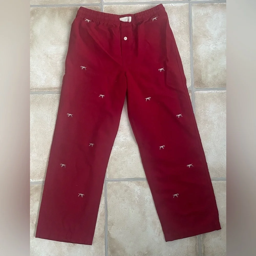 Crewcuts red cotton kids pajama pants, graphic print, dogs, drawstring; XXL / 10